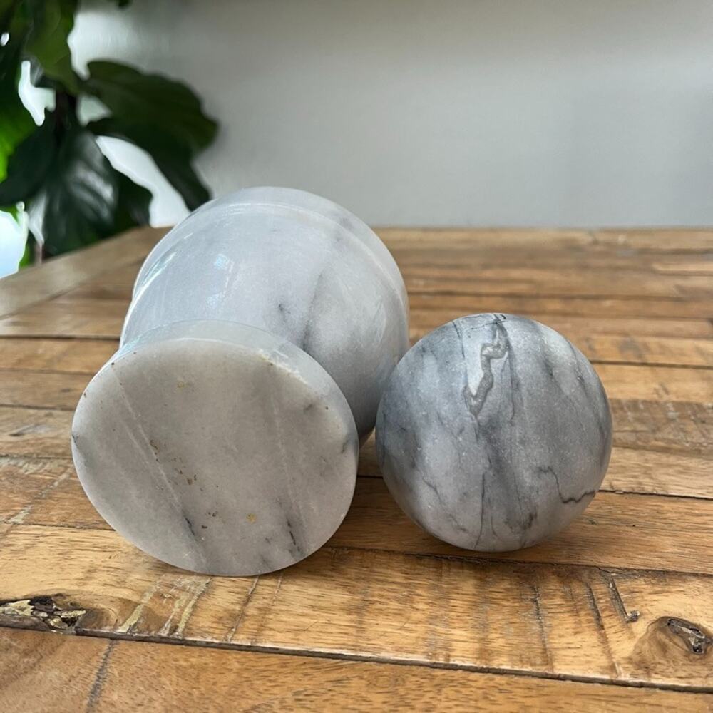 Polished Marble Mortar and Pestle Set Gray and White Heavy - Picture 6 of 12